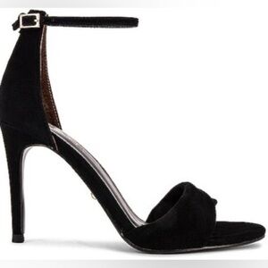 RAYE - Jennifer Black Suede Twist Open Toe Adjustable Ankle Straps Heels Size 9